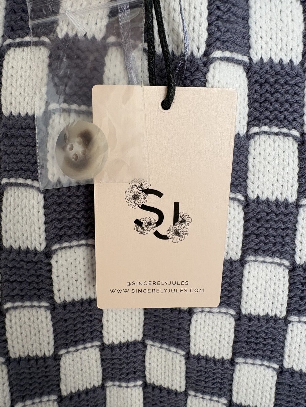 Sincerely Jule NWT Blue Grey And White Checkerbiard Kinit Cardigan L - Picture 6 of 11